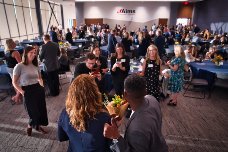 Guests mingling in the hall